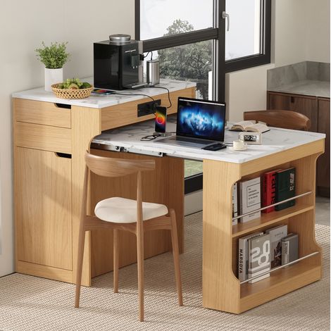 Isola cucina estensibile 153x80x93 cm in MDF naturale con vani contenitore FloraGrace (1/5)