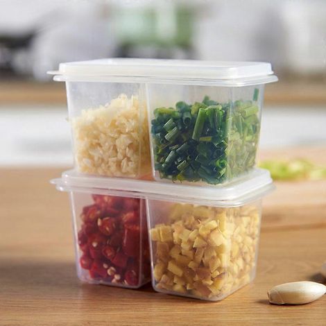 Lot de 2 boîtes à oignons verts et à ail, accessoires de cuisine, contenants pour réfrigérateur, boîtes en plastique, rangement et organisateur (1/2)