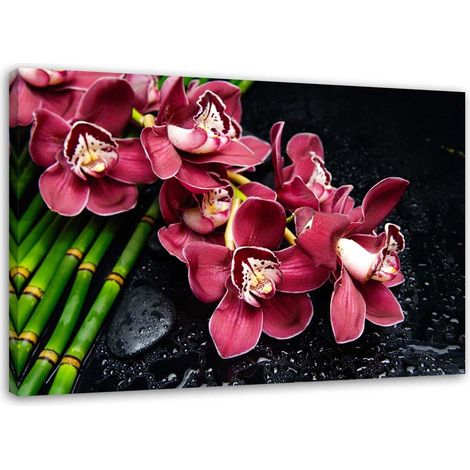 Tableau sur toile Orchidée rose Bambou Zen 60x40 (1/5)