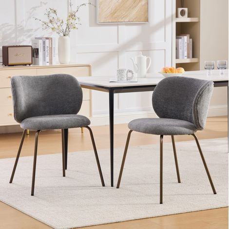 Silla de comedor de chenilla gris con patas de metal bronce, respaldo curvo ergonómico,52×46.5×80cm (1/5)