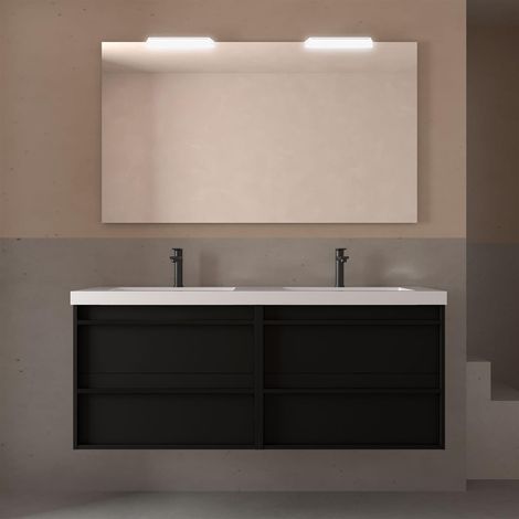 Ensemble complet ATTILA 1400 4 tiroirs BLACK SATIN + meuble-lavabo + miroir + lampe (1/2)