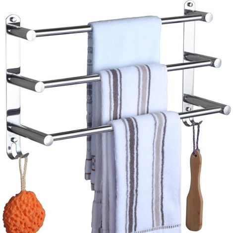 1 Porte-serviettes extensible, acier inoxydable, avec crochets, montage mural, pour salle de bain