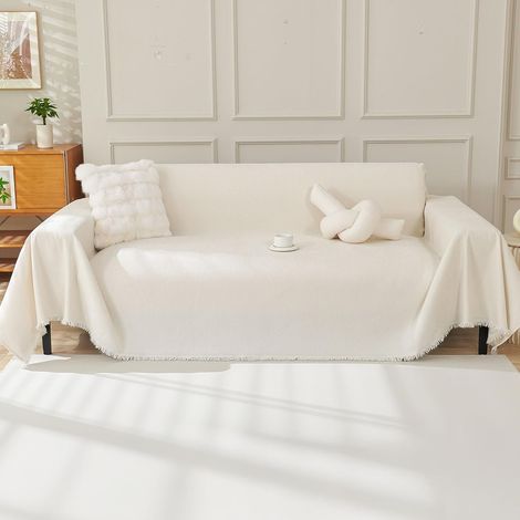 Housse de Canapé 1/2/3/4 Places, 180 x 260 cm, Jeté de Canapé en Chenille Douce, Protège-Canapé Tous Les Saisons, Antitache et Facile à Nettoyer (Beige) (1/5)