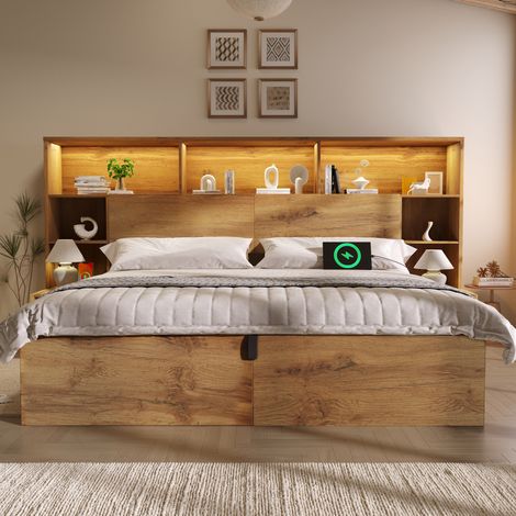 Letto matrimoniale contenitore 160x200 in legno DESVIAE (1/5)