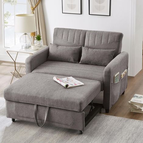 [Canapé-lit avec fonction couchage] Canapé-lit double pliant, design extensible, style simple et moderne, dossier réglable en trois positions, tissu respirant en coton et lin. (1/5)