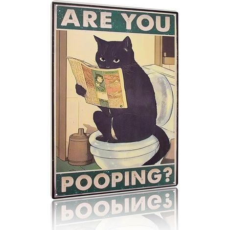 Letrero metálico para el baño, póster divertido para decorar la pared, póster divertido de gato negro, póster metálico vintage, decoración divertida para el hogar, la oficina, la tienda, el hotel o el (1/5)
