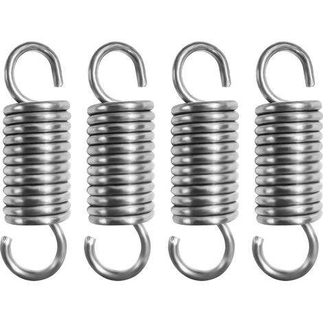 4 - Ressort de traction - Acier inoxydable - Double crochet pour suspension et tension - Résistant à la corrosion - Argenté - 50mm (1/5)