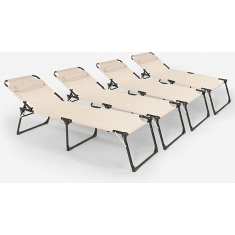 4er Set Liegestühle Strandliegen Sonnenliegen aus Aluminium für Garten und Strand Mauritius - Beige