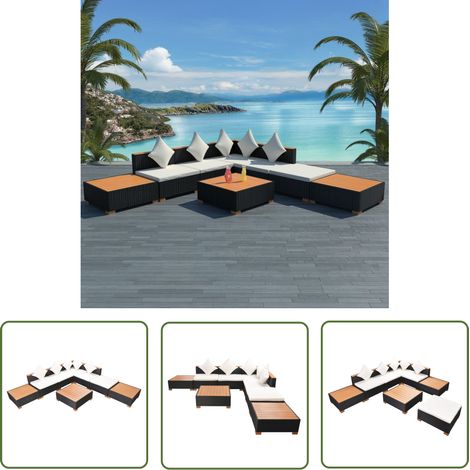 The Living Store 8-tlg. Garten-Lounge-Set mit Auflagen Poly Rattan Schwarz - Gartengeräte - Lounge-Set - Gartenmöbel - Outdoor-Sitzgruppe - Rattan-Möbel (1/5)