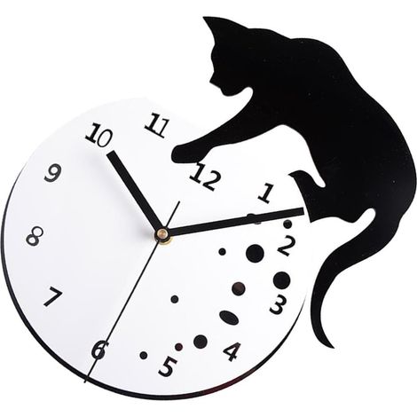 Elegante reloj de pared con forma de gato – grandes números arábigos negros – fácil instalación – estilo + funcionalidad