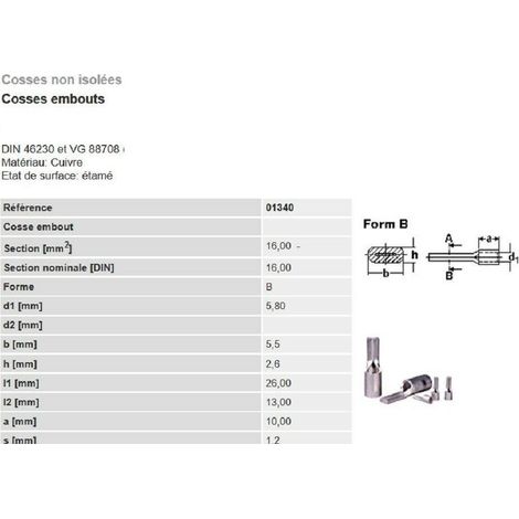 Cosse electrique nue à sertir à embout plat 10-16-25 mm² lot de 2-5-10 pièces Lot de 2 Pièces - Cosse 16 mm²
