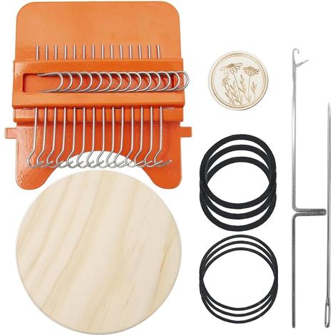 Mini-Webstuhl, schnelles und einfaches Reparaturwerkzeug für Bekleidungsdesigner, Bastelbegeisterte, 14 Haken, kleine Lochflicken, wunderschönes Weben (1/5)
