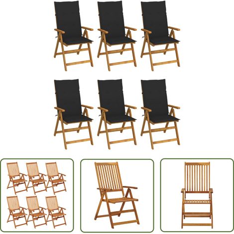 The Living Store Klappbare Gartenstühle 6 Stk. mit Auflagen Massivholz Akazie - Holz Gartenstühle - Gartenmöbel Set - Outdoor Möbel - Balkonmöbel - Esszimmerstühle (1/5)