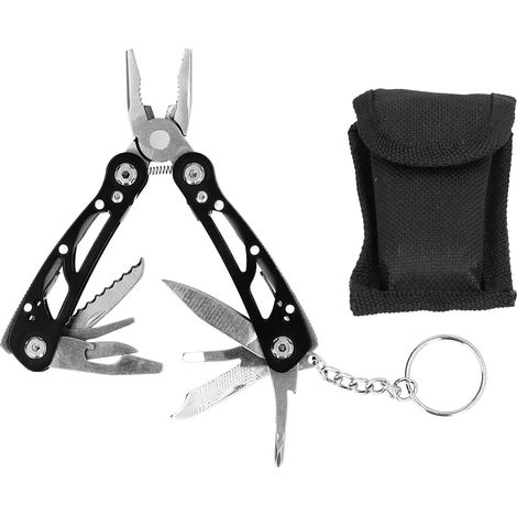 Pince pliante multifonctionnelle, mini outil multifonction porte-clés EDC, manuel d'utilisation, noir
