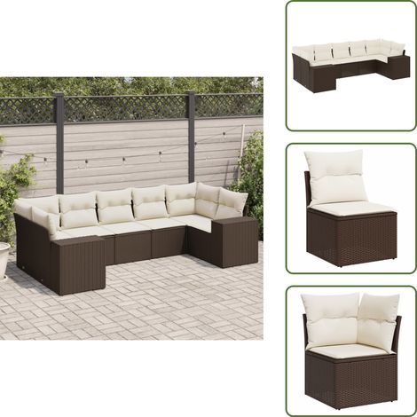 7-tlg. Garten-Sofagarnitur mit Kissen Braun Poly Rattan - Garten Sofagarnitur - Garten Sofagarnituren - Outdoor Sofagarnitur - Sofagarnitur Terrasse