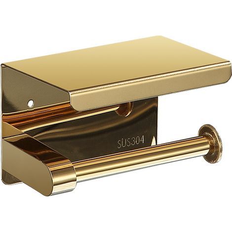 Gold toilet paper holder, stainless steel toilet roll holder with shelf, wall-mounted toilet roll holder for bathroom (1/5)
