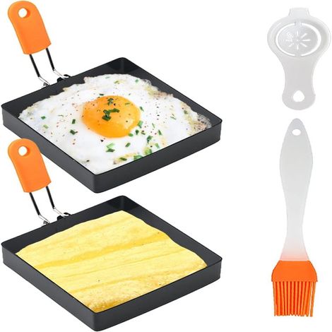 Aros cuadrados para huevos, 2 aros para crepes de 10 cm, fabricados en acero inoxidable antiadherente, para asar a la parrilla, preparar sándwiches y tortitas.
