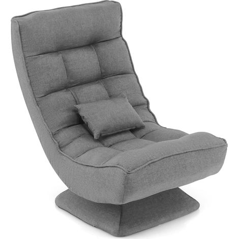 GOPLUS Canapé Relaxation Pivotante Pliable, Dossier Réglable 5 Positions et Coussin, Canapé Méditation Charge 110KG, 63x71x92CM,Gris (1/5)