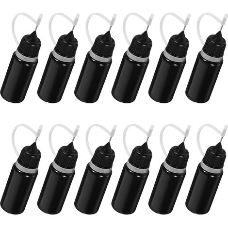 Lot de 12 Flacons Compte-Gouttes Noirs 10 Ml Embout Aiguille, Bouteilles Souples pour Applications de Précision en Bricolage et Cosmétique (1/5)