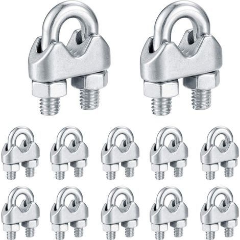 M6 Serre Câbles, Attaches pour Câbles Métalliques Acier Inoxydable, Clip Boulons en U de Câble, pour Connecter la Corde à Linge de la Visière - 16 Pcs (1/4)
