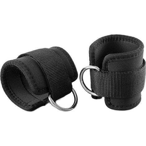 Lot de 2 sangles de cheville DRing pour le renforcement musculaire des jambes, avec boucle de pied, noir, argent et blanc. (1/5)