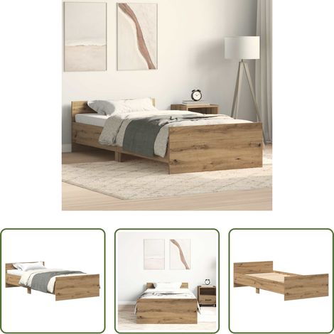 vidaXL Lit chêne -  Cadre de lit sans matelas chêne artisanal 75x190 cm (1/5)