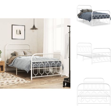 Cadre de lit métal sans matelas et pied de lit blanc 107x203 cm - Cadre De Lit - Lit Simple - Lit Metal - Lit Blanc - Meuble Chambre (1/5)