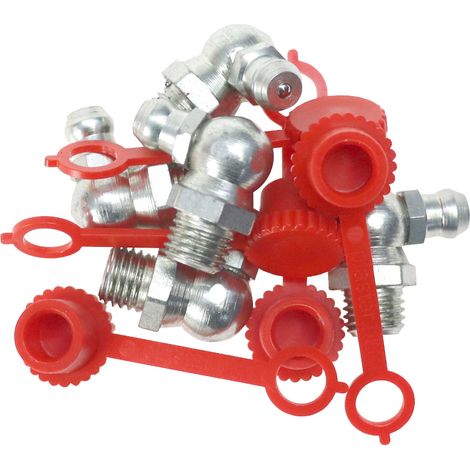 Set di ingrassatori M8x901 con copri-ingrassatore rosso, 5 pezzi (1/3)