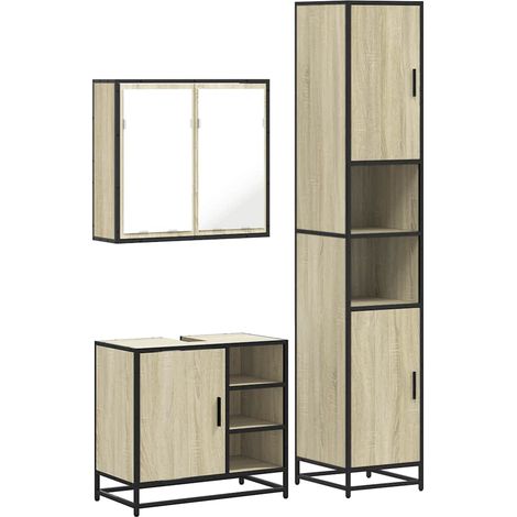 Maison Exclusive - 3-tlg. Badmöbel-Set Sonoma-Eiche Holzwerkstoff