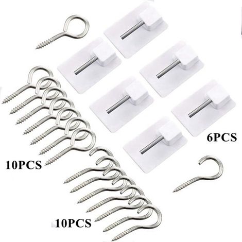 Corde à ressort noire de 10 m avec boucles à œillet, 10 crochets en forme de point d'interrogation, 10 hameçons, ensemble de 6 pièces (1/5)