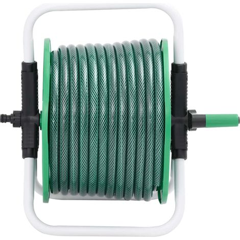 Enrouleur de tuyau vert sur pied avec jeu de raccords de tuyaux