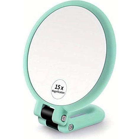 Miroir de poche avec grossissement x15 - miroir pliable double face avec poignée réglable - parfait pour le maquillage en voyage 