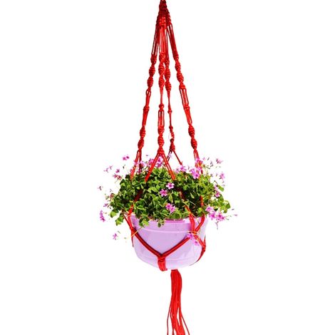 Support Pour Plante - Cordon En Jute Naturelle - Pour Suspension Au Plafond Balcon Terrasse Intérieur Extérieur - 105 x 10 x 1 cm - Rouge - 1 Pièce (1/5)