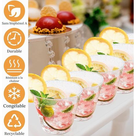 60 Pièces Paillettes D'argent Tasses en Plastique, 270ml Coupes à Dessert Rondes Coupe Apéritif Parfait Clair Gobelets De Service Réutilisables Pour Gelée Mousse Pudding Whisky (7 x 8,5 cm) (1/5)