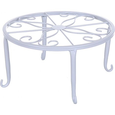 1 support pour pot de fleurs, rond, métal blanc, antirouille, hauteur idéale pour exposition solaire, usage intérieur et extérieur (1/5)