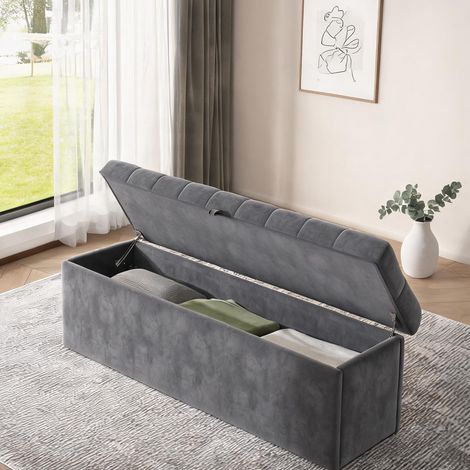 Banc de rangement en velours gris 138 x 41 x 42 cm (1/5)