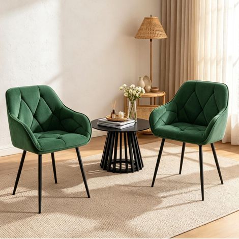 Set di 2 sedie da pranzo in velluto verde scuro con braccioli e gambe in metallo DESVIAE (1/5)