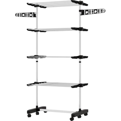 Tendedero plegable de 5 niveles de acero inoxidable, 142 x 55 x 172 cm, negro y plateado (1/5)