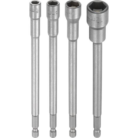 4pcs Embout De Tournevis À Douille 6-12mm Métrique Douille À Choc 1/4" Tige Hexagonale 6" 150mm Extra Longue 6 Points À Changement Rapide Acier CR-V À Percussion (1/5)