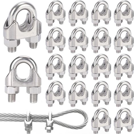 20 Serre cable,Acier inoxydable 304,Fixation câble Ø 3mm,U-boulon,M3,Tente et garde-corps