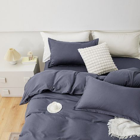 Silver Gray Bedding Double-Sided Solid Color Simple Polyester Sheet Set (1/5)
