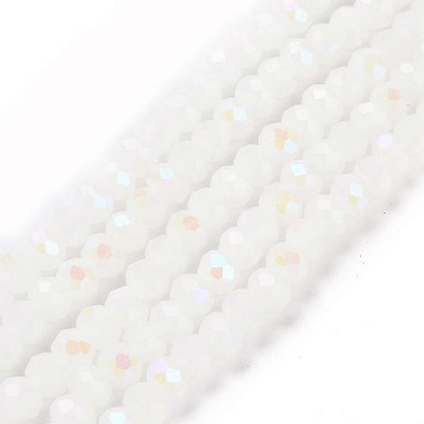 Perles de verre électroplaquées, imitation jade, demi-plaquées arc-en-ciel, facettées, rondelles blanches, 2,3 à 2,7 x 1,5 mm, trou : 0,4 mm, 135 à 140 pièces/brin, 26 (1/5)