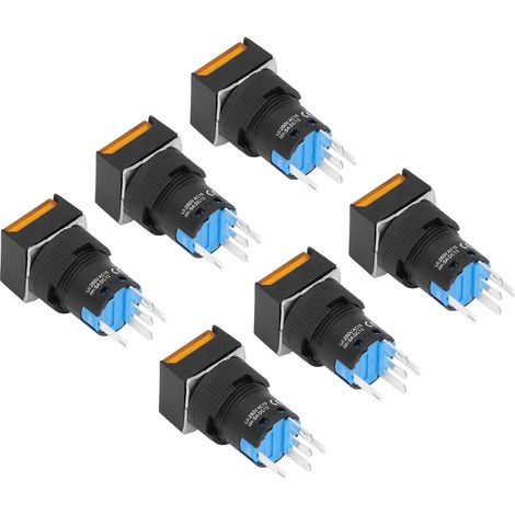 Lot de 25 petits interrupteurs à bouton-poussoir carrés autobloquants avec voyant lumineux, 16 mm, 24 V, 5 A, jaune (1/5)
