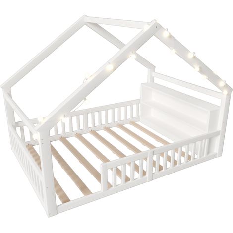 Cama casita infantil 140 x 190 cm con barreras, pino blanco, sin colchón (1/5)
