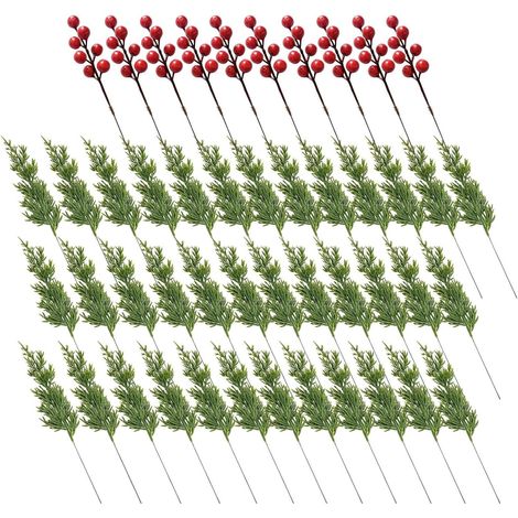 Faux Pin,26.7 centimètres Artificielles Branches De Sapin De Noël avec Baies Rouges - pour Décoration Hivernale De La Maison, De La Cuisine, De La Cheminée, du Porche Et De La Table (1/5)