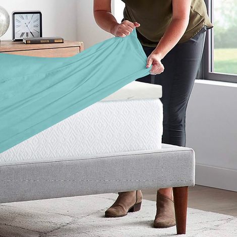 Lenzuolo Sotto 100% Cotone Per Materassi Alti Fino 30 Cm Avvolgente Lenzuola Con Angoli Elastici Singolo Matrimoniale Copri Topper Salvamaterasso VerdeAcqua - Singolo