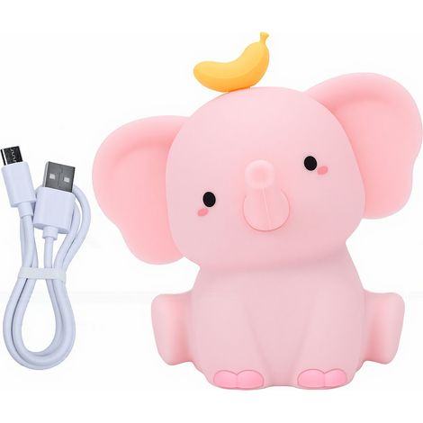 Lampe de chevet en silicone rechargeable USB avec commande tactile, adorable éléphant, Roseate (1/5)