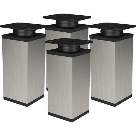 Pieds de meubles, pieds de table en métal, réglables en hauteur, pieds d'armoire, ensemble de 4 pieds de meubles, 40 x 40 mm, 60 mm, acier inoxydable chromé 150 mm. (1/5)