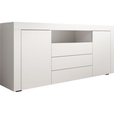Credenza 2 ante 3 Cassetti Madia Moderna Mobiletto Sala da Pranza Buffet Cucina 160x72x35cm Modello Yanis Bianco Finitura Opaca