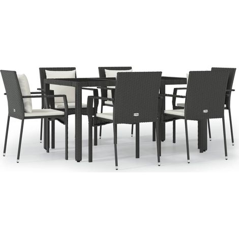Maison Exclusive - Set da Pranzo da Giardino 7 pz Nero con Cuscini in Polyrattan